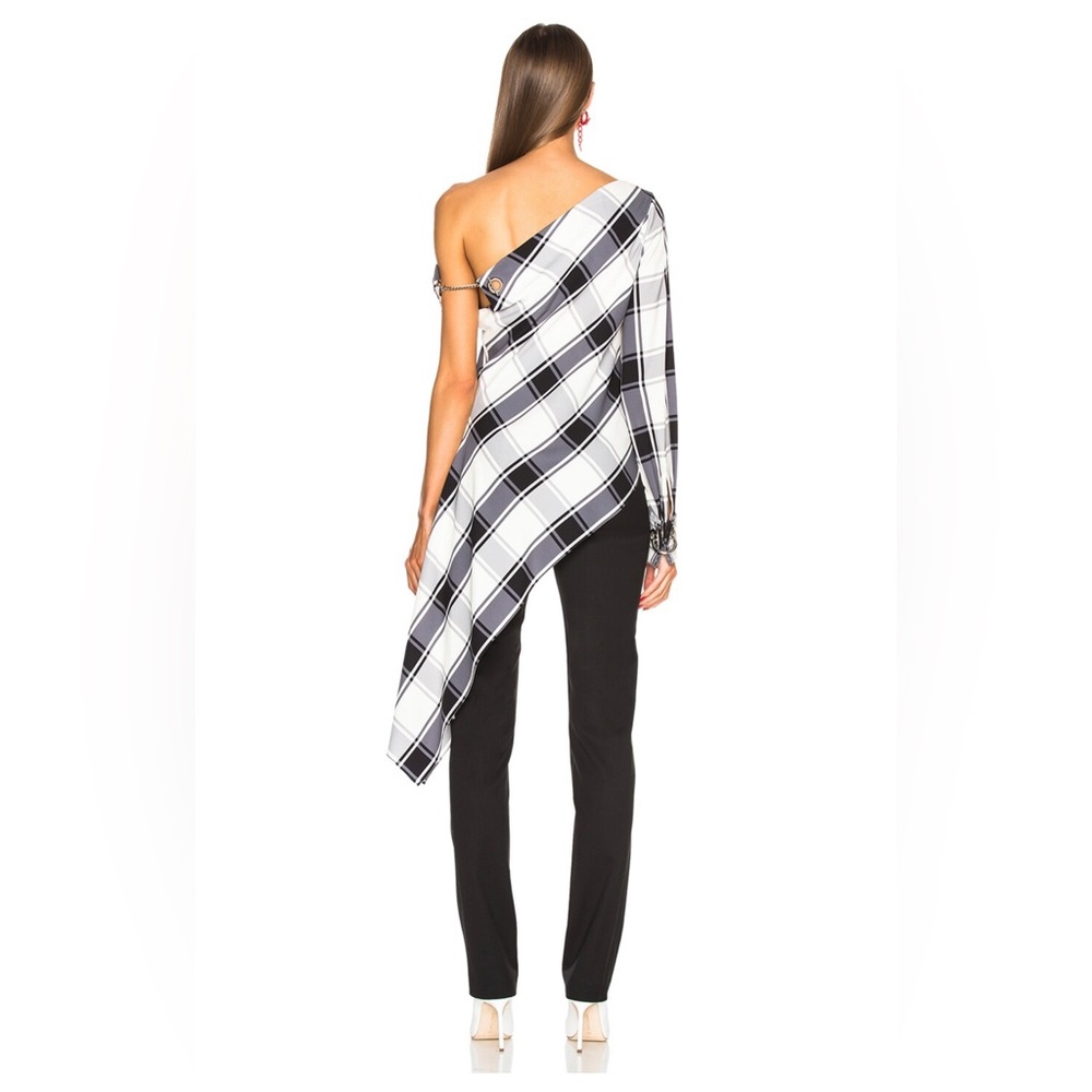 MONSE Plaid One Sleeve Georgette Blouse - Picture 4 of 5